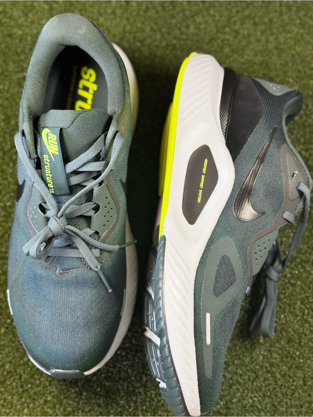 Nike Dark Green & Neon Yellow Cushioned Running Sneakers Without original box